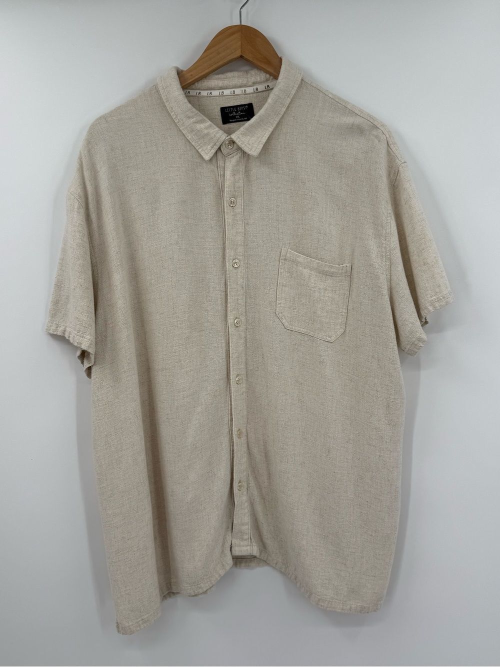 Little Bipsy Collection Linen Blend Button Down Shirt | Oatmeal | XXL
